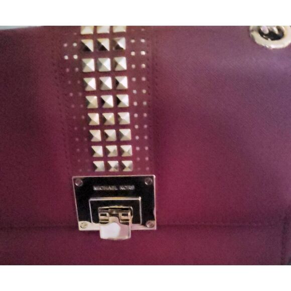 NWT~MICHAEL KORS TINA Red Small Leather Gold Studded Shoulder Bag Purse~$328 - Picture 4 of 12